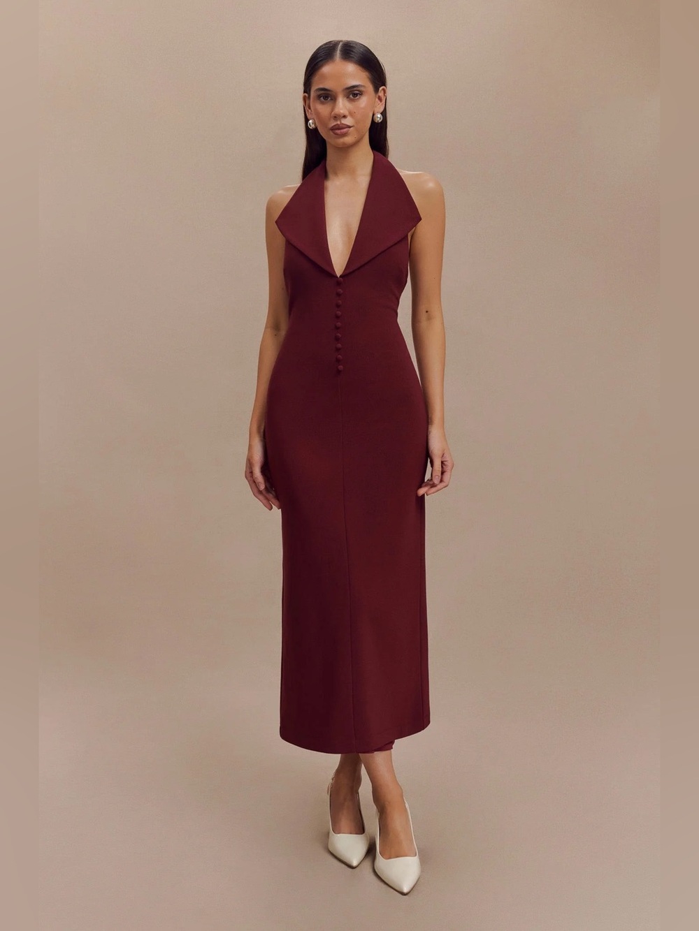 Meshki annita crepe halter neck midi dress